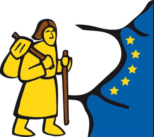a cartoon image of a person walking with a flag at IL DOLCE ULIVO casa vacanze in Cascinette