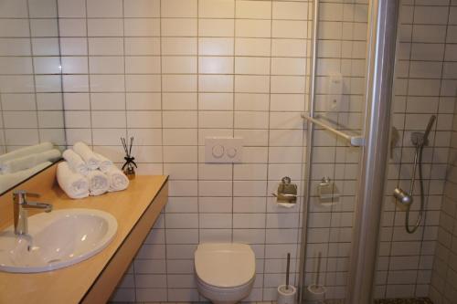 Ein Badezimmer in der Unterkunft Zaliasis slenis - Self check-in hotel - Free parking