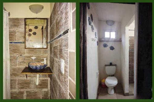 2 fotos de un baño con aseo y lavabo en Casa Antibes en Santa Clara del Mar