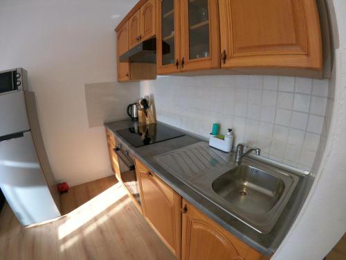 a small kitchen with a sink and a refrigerator at Apartment Gloria in Peroj