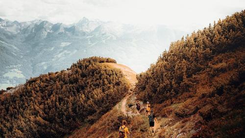 a group of people walking on a mountain trail at Chalet BRUNNHÄUSL in Hüttschlag