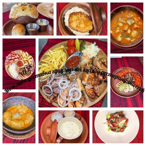 a collage of different pictures of different foods at Котедж Chalet Adriana in Bukovel