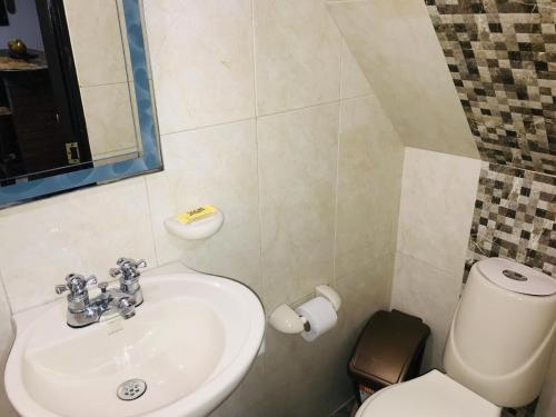 a bathroom with a sink and a toilet at EL DESCANSO DEL HACARITAMA in Melgar