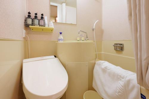 a small bathroom with a toilet and a sink at Hotel Suntargas Ueno in Tokyo