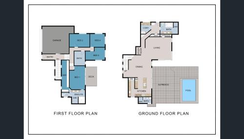 a floor plan of the ground floor of a house at Whitsunday living on Hillcrest in Airlie Beach