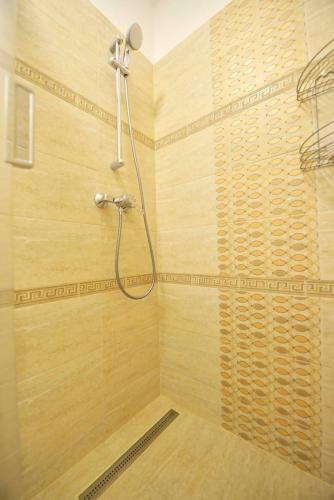 a shower with a shower head in a bathroom at Otilia in Bucharest