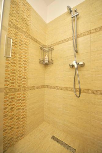 a shower with a shower head in a bathroom at Otilia in Bucharest