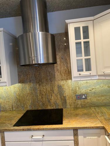 a stainless steel stove top in a kitchen at TJ Homes - Luxury Studio Suite with Garden View - Next to tube station London in Ruislip