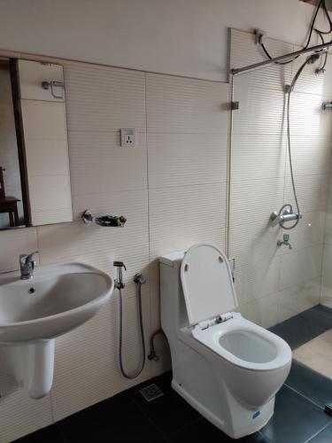 La salle de bains est pourvue de toilettes et d'un lavabo. dans l'établissement Private Apartment in Nugegoda Colombo 5, close to High-level road, à Colombo