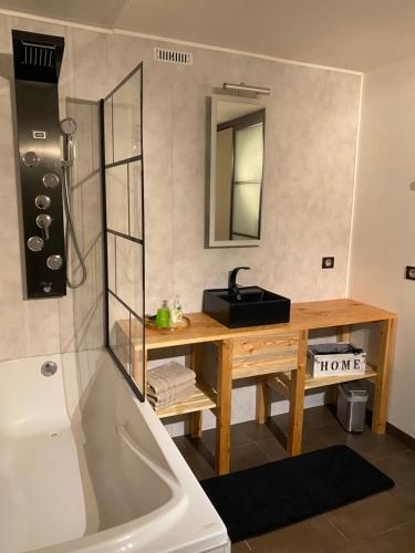 een badkamer met een wastafel en een bad bij Maison Le Plai-Syl in Volonne
