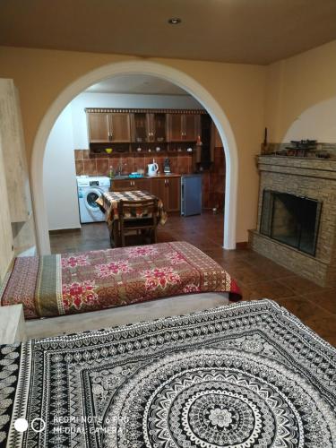 - un salon avec deux lits et une cheminée dans l'établissement Golden House, à Tbilissi