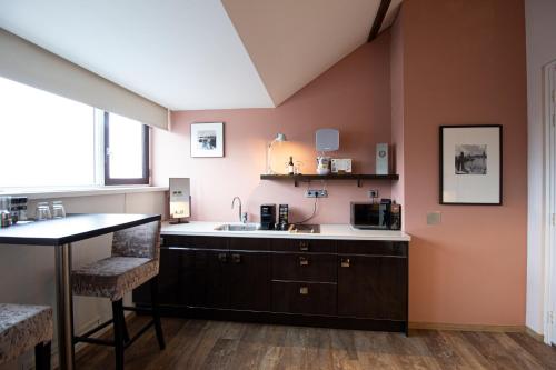a kitchen with a sink and a counter top at Suitehotel Pincoffs in Rotterdam