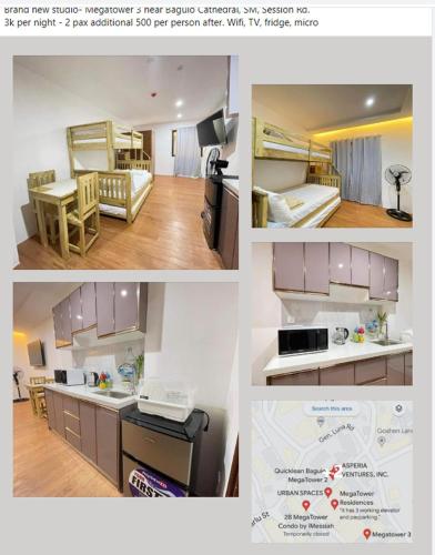a collage of photos of a kitchen and a bedroom at Megatower 3 - Close to Session Road - City Center in Baguio