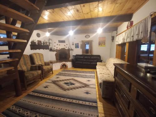 a living room with a couch and a rug at Cabana Logolda in Cavnic