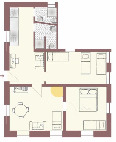 Pelan lantai bagi Ferienwohnung Elfriede - WLAN, 2 Bäder, Küche, Freisitz, 2 Parkplätze, im Ortskern