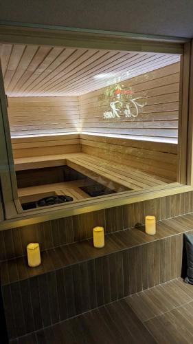 a sauna with a bike in the middle of it at TheHouse - Apartment Kamenitza in Velingrad