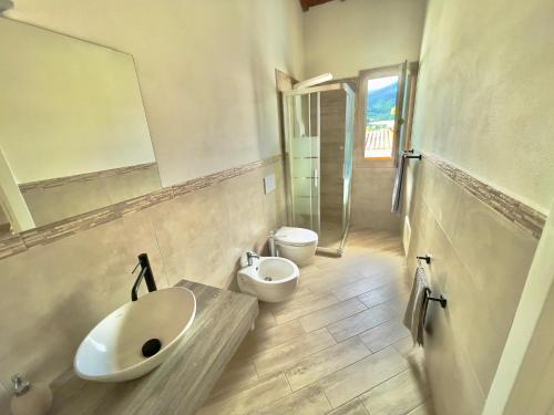 een badkamer met een wastafel en een toilet bij Domu Virginia in Castiadas