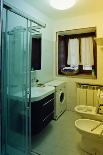 a bathroom with a sink and a washing machine at Rustico Giorgia in Mergozzo