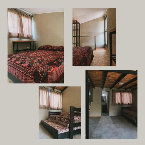 un collage de cuatro fotos de un dormitorio en La Rústica en 