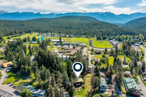 an aerial view of a park in the mountains at Hilltop Hideaway in Bigfork