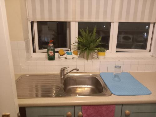 a sink in a kitchen with a window at Lovely Shared 3 Bed Home Near The Thames in Thamesmead