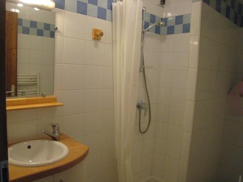 une salle de bain avec douche et lavabo dans l'établissement Appartement 4 Pers, Centre Village, Terrasse Sud - La Clusaz, Proche Commerces et Pistes - FR-1-459-85, à La Clusaz