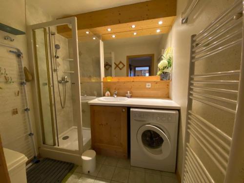 y baño con lavadora y ducha. en Appartement La Clusaz, 3 pièces, 6 personnes - FR-1-459-90 en La Clusaz
