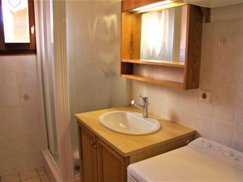 une petite salle de bain avec un lavabo et un miroir dans l'établissement Appartement cosy avec balcon, parking individuel et WiFi à Saint-Jean-de-Sixt - FR-1-459-165, à Saint-Jean-de-Sixt