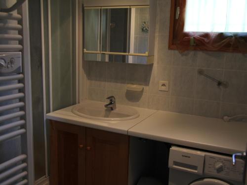 une salle de bain avec un lavabo et un miroir dans l'établissement Appartement pour 4-6 personnes au cœur du village, Saint-Jean-de-Sixt (BLA003) - FR-1-459-162, à Saint-Jean-de-Sixt