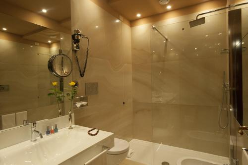 a bathroom with a shower and a toilet and a sink at Hotel S. Anna in Rome