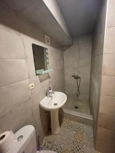 a small bathroom with a sink and a toilet at Vato Home in Tbilisi City
