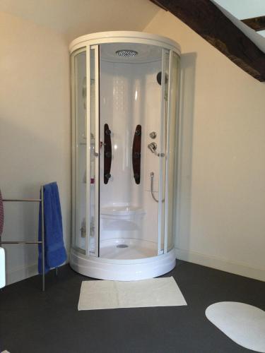 La salle de bains privative est pourvue d'une douche. dans l'établissement Les Epis d'Or, à LʼIsle-sur-Serein