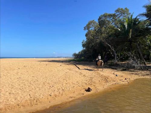a person riding a horse on the beach at Playa Bluff Lodge in Bocas del Toro