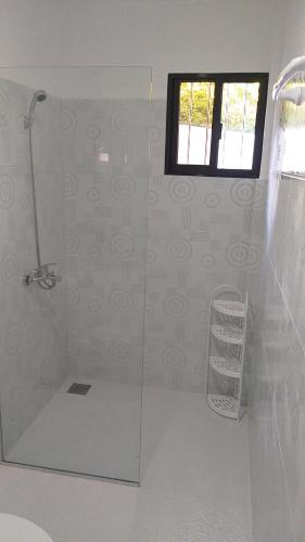 a bathroom with a shower with a glass door at UB HOME in Dauis