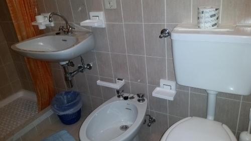 y baño con aseo y lavamanos. en Albergo Bellavista, en Comelico Superiore