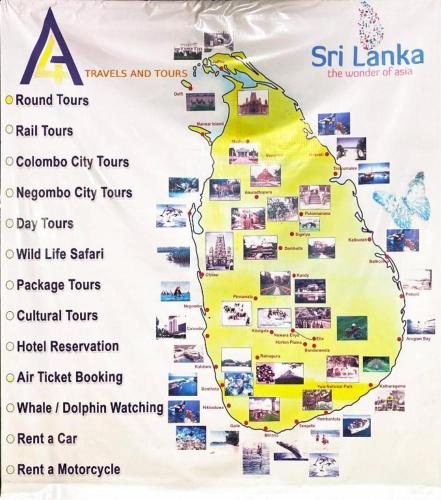 a map of the island of sri lanka at A4 Hostel Colombo Airport - travellers cottage in Katunayake