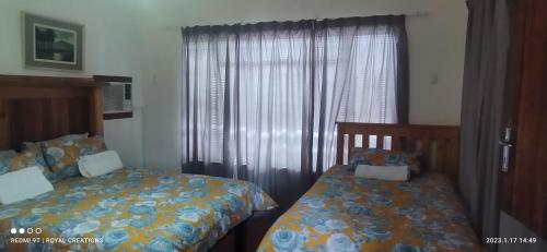 a bedroom with two beds and a window with curtains at Immaculate 2-Bed Garden Cottage in Beaufort West in Beaufort West