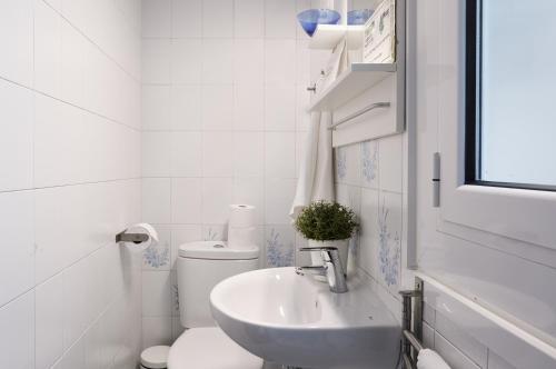 a white bathroom with a toilet and a sink at Gracia Apartment in Barcelona