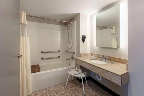 a bathroom with a sink and a tub and a shower at Wingate by Wyndham - DFW North in Irving