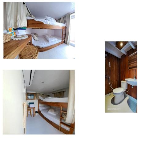 two pictures of a room with a bed and a bathroom at Komodo trip in Labuan Bajo