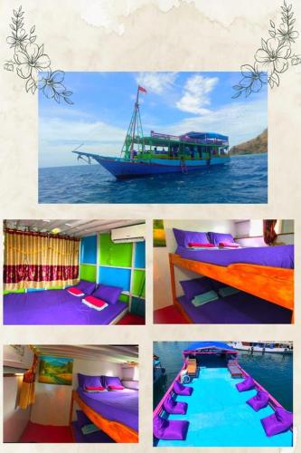 un collage de fotos de un barco y un barco en Komodo trip en Labuan Bajo