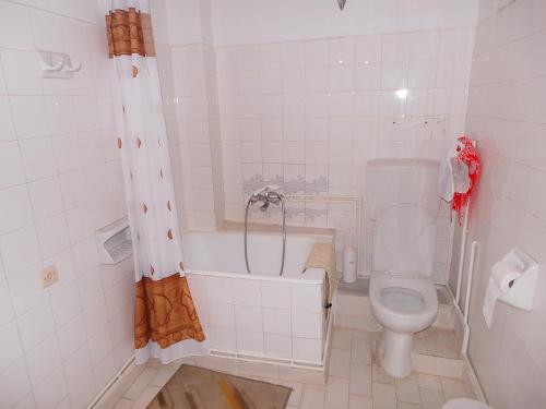 ルートラキにあるHotel Andreouのバスルーム(トイレ、バスタブ、シンク付)