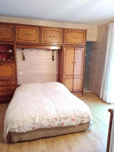 Schlafzimmer mit einem Bett mit Holzschränken in der Unterkunft Villa Arcachon in Arcachon