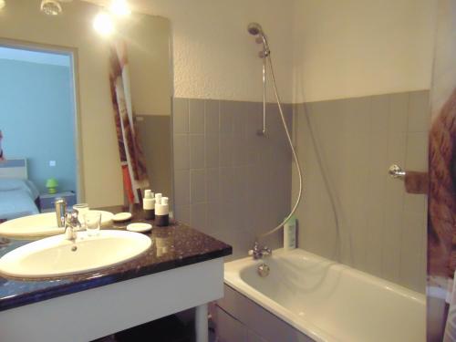 une salle de bain avec un lavabo, une douche et une baignoire dans l'établissement Artémis 17, à Dax