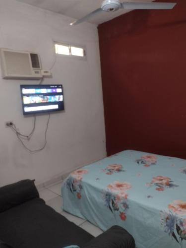 een kamer met een bed en een tv aan de muur bij La posada del sol in Posadas