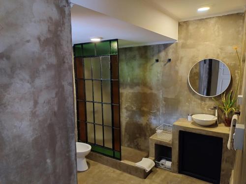 聖佩德羅的住宿－Rinconadita，一间带水槽、卫生间和镜子的浴室