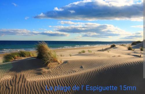 a view of a sandy beach with the ocean at Maison calme avec jardin et parking privés in Marsillargues