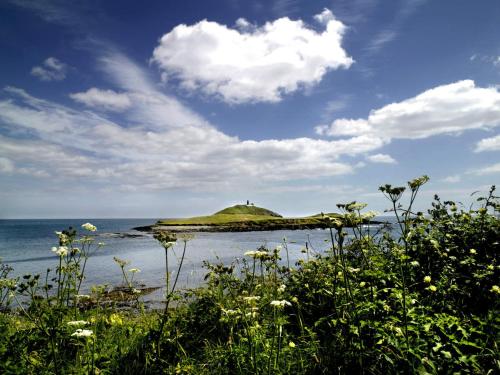 a small island in the ocean with a lighthouse on it at Ballycotton Holiday Apartment No 6 by Trident Holiday Homes in Ballycotton