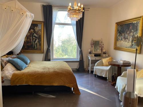 哈萊姆的住宿－Oase van Haarlem, 15 minuten van Amsterdam，一间卧室设有一张大床和一个窗户。
