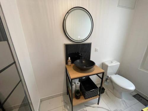 a bathroom with a sink and a mirror on the wall at Le Dolce Vita - Centre historique, proche toutes commodités, stationnement aisé, Wifi-Netflix in Niort